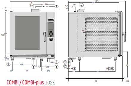 Hobart Heißluftdämpfer Combi-plus 102 - Technische Zeichnung © Hobart.de