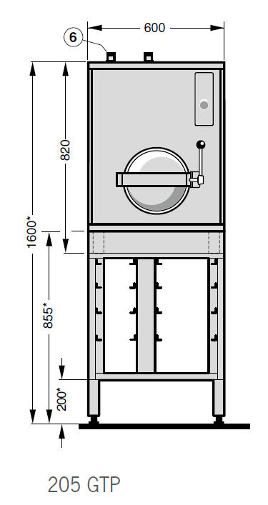 Trockendampf Schnellgarer - Technische Zeichnung - Hobart 205 GTP © Grafik: Hobart.de
